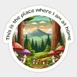Fairy forest with red mushrooms Sticker